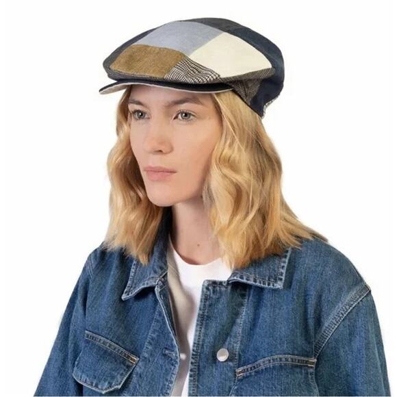 Hanna Hats 100% Irish Linen Blue Patchwork Newsboy Cap main image 5